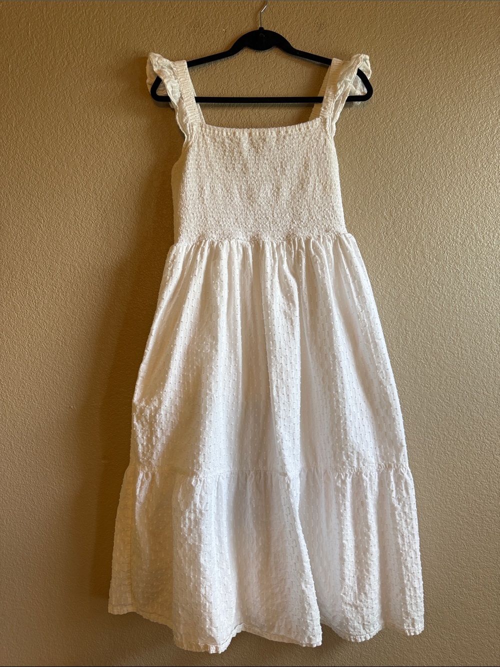 Loft White Smocked Sundress with Ruffled Straps